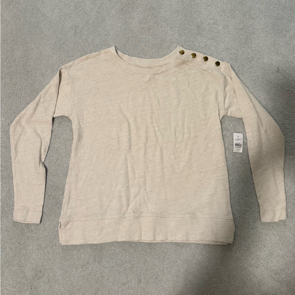 LOFT Cream Long Sleeve Shirt with Button Detailing
